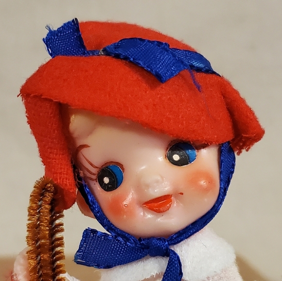 Vintage Flocked Plastic Face Little Bo Peep/Mary had a Little Lamb Ornament - Picture 8 of 12